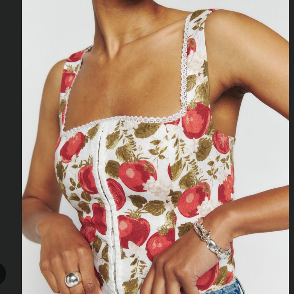 Reformation - Tagliatelle Linen Corset Top In Tomatoes [WORN ONCE]